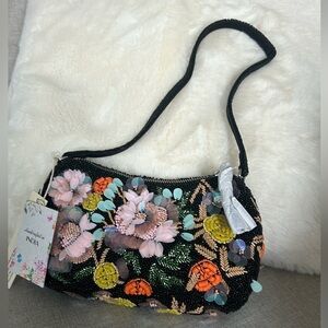 Viral Black Floral Handmade in India Beaded Shoulder Bag
